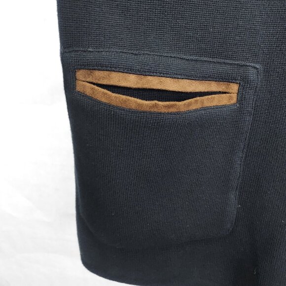 LRL Ralph Lauren Cardigan Women 1X Full Zip Cotton Sweater Black Knit Brown Trim - Picture 5 of 13